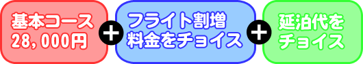 基本コース28000円＋フライト割増料金 ＋ 延泊代チョイス